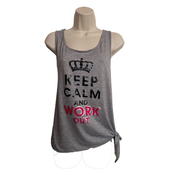 Keep Calm And Workout Gray Tank With A Side Tie Size L/XL - Picture 4 of 9